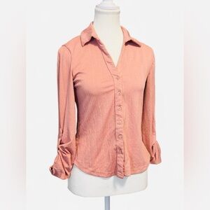 Passport Dusty Rose Textured Button-Front Blouse Size Small
